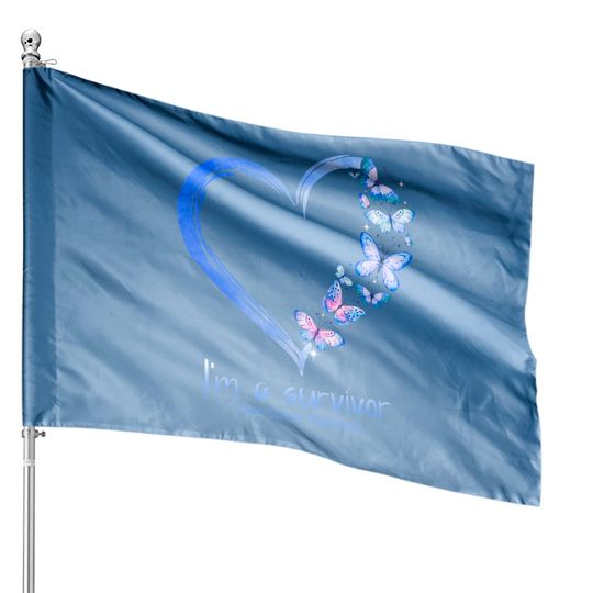 Blue Butterfly Heart I'm A Survivor Colon Cancer Awareness House Flags