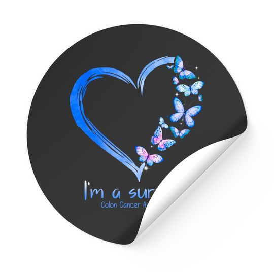 Blue Butterfly Heart I'm A Survivor Colon Cancer Awareness Stickers