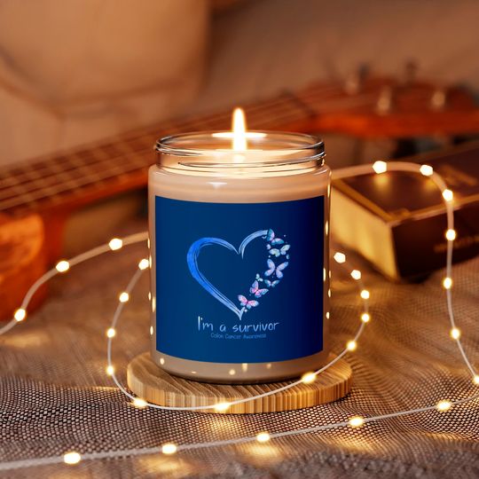 Blue Butterfly Heart I'm A Survivor Colon Cancer Awareness Scented Candles
