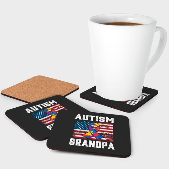 Autism Grandpa American Flag - Autism Awareness - Coasters