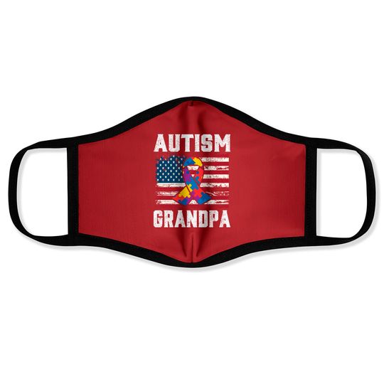 Autism Grandpa American Flag - Autism Awareness - Face Masks