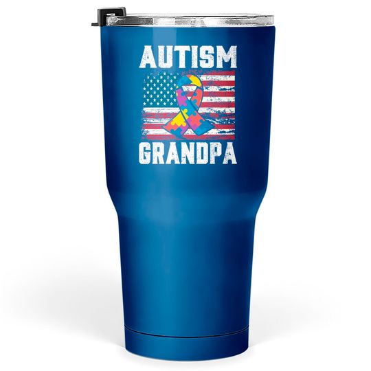 Autism Grandpa American Flag - Autism Awareness - Tumblers 30 oz