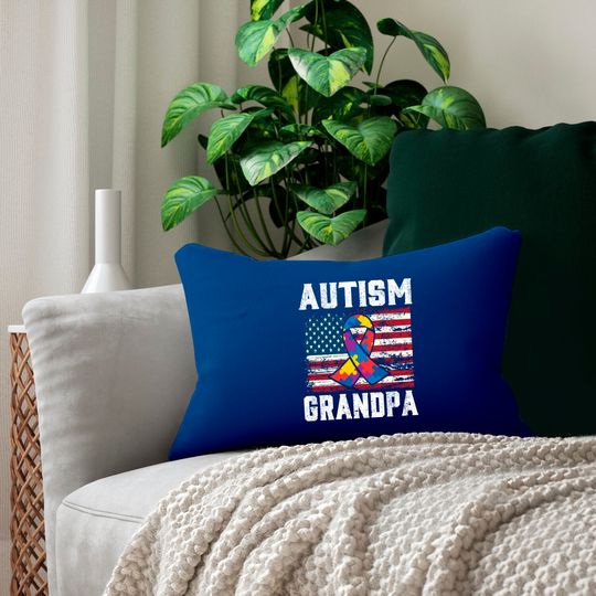 Autism Grandpa American Flag - Autism Awareness - Lumbar Pillows