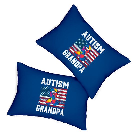 Autism Grandpa American Flag - Autism Awareness - Lumbar Pillows