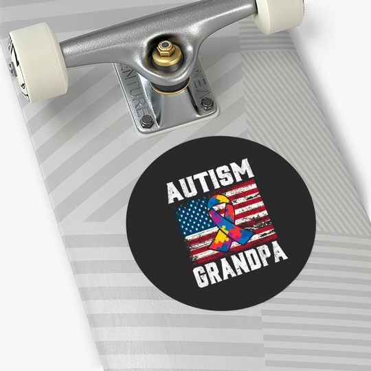 Autism Grandpa American Flag - Autism Awareness - Stickers