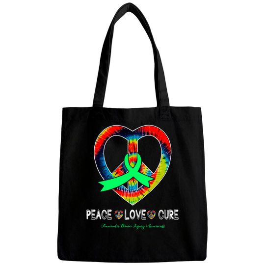 Peace Love Cure Traumatic Brain Injury Awareness Ribbon Gift - Support Traumatic Brain Injury Survivor - Bags