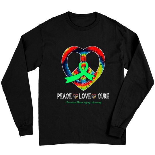 Peace Love Cure Traumatic Brain Injury Awareness Ribbon Gift - Support Traumatic Brain Injury Survivor - Long Sleeves