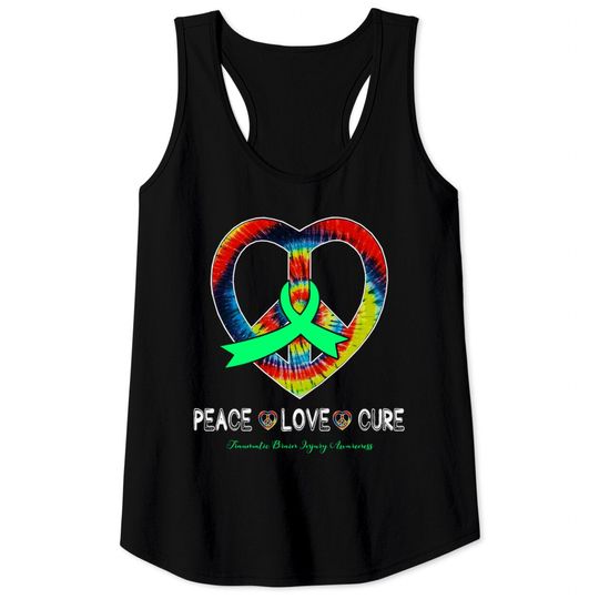 Discover Peace Love Cure Traumatic Brain Injury Awareness Ribbon Gift - Support Traumatic Brain Injury Survivor - Tank Tops