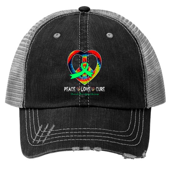 Peace Love Cure Traumatic Brain Injury Awareness Ribbon Gift - Support Traumatic Brain Injury Survivor - Trucker Hats