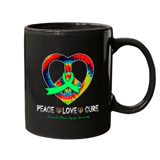 Peace Love Cure Traumatic Brain Injury Awareness Ribbon Gift - Support Traumatic Brain Injury Survivor - Mugs