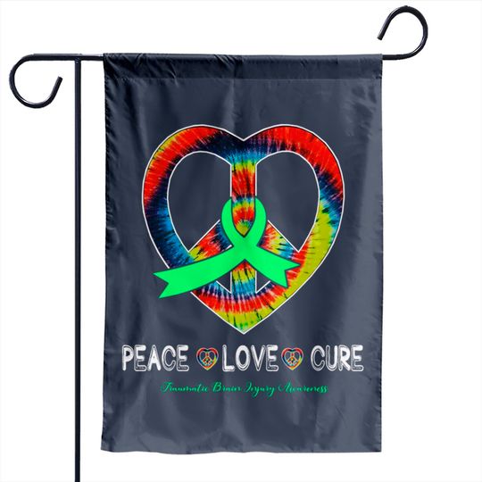 Peace Love Cure Traumatic Brain Injury Awareness Ribbon Gift - Support Traumatic Brain Injury Survivor - Garden Flags