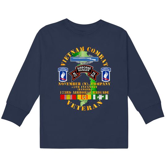 Vietnam Combat Vet - N Co 75th Infantry (Ranger) - 173rd Airborne Bde SSI - Vietnam Combat Vet N Co 75th Infantry -  Kids Long Sleeve T-Shirts