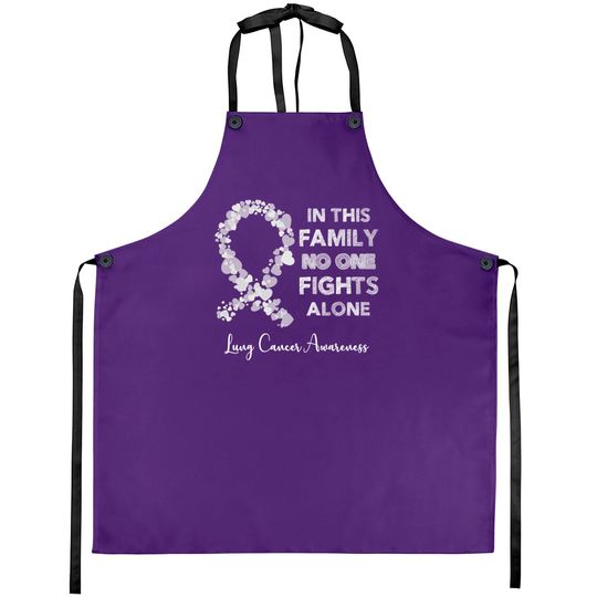 In This Family No One Fight Alone Lung Cancer Awareness Pearl Ribbon Warrior - Lung Cancer Awareness - Aprons