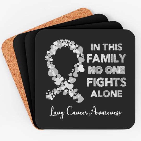 In This Family No One Fight Alone Lung Cancer Awareness Pearl Ribbon Warrior - Lung Cancer Awareness - Coasters