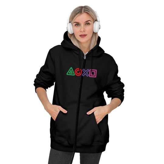 playstation buttons glow Zip Hoodies
