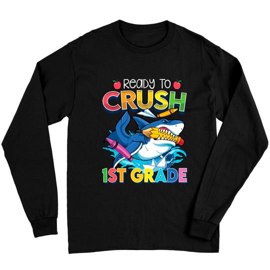 Discover Ready To Crush 1st Grade Shark Back To School Boys Long Sleeves