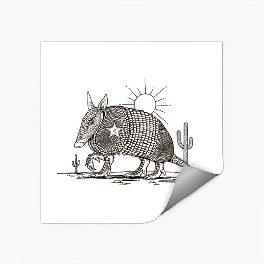 Texas Landscape With Armadillo - Armadillo - Stickers
