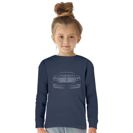 2013 Dodge Charger R/T - front Stencil, white - Charger -  Kids Long Sleeve T-Shirts