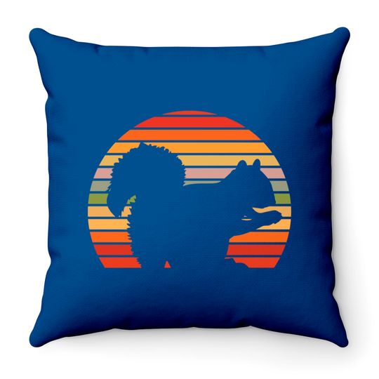 Cool Retro Squirrel Sunset - Squirrel - Throw Pillows