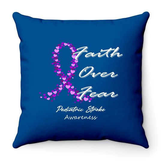 Pediatric Stroke Awareness Faith Over Fear - In This Family We Fight Together - Pediatric Stroke Awareness - Throw Pillows