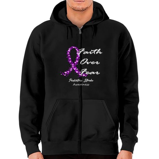 Discover Pediatric Stroke Awareness Faith Over Fear - In This Family We Fight Together - Pediatric Stroke Awareness - Zip Hoodies