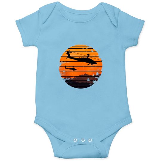 Discover Desert Sunrise AH-64 Apache Attack Helicopter Vintage Retro Design - Ah 64 Apache Helicopter - Onesies