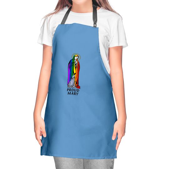Mother Mary Kitchen Apron, Mother Mary Gift, Christian Kitchen Apron, Christian Gift, Proud Mary Rainbow Flag Lgbt Gay Pride Support Lgbtq Parade Kitchen Aprons