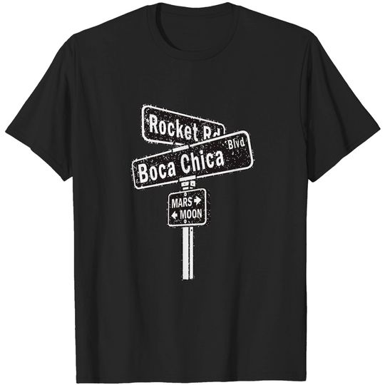 SpaceX Boca Chica Road Sign distressed design T-shirt