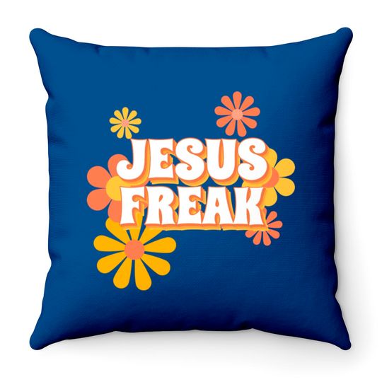 Retro Jesus freak hippie flowers-vintage Jesus Throw Pillows