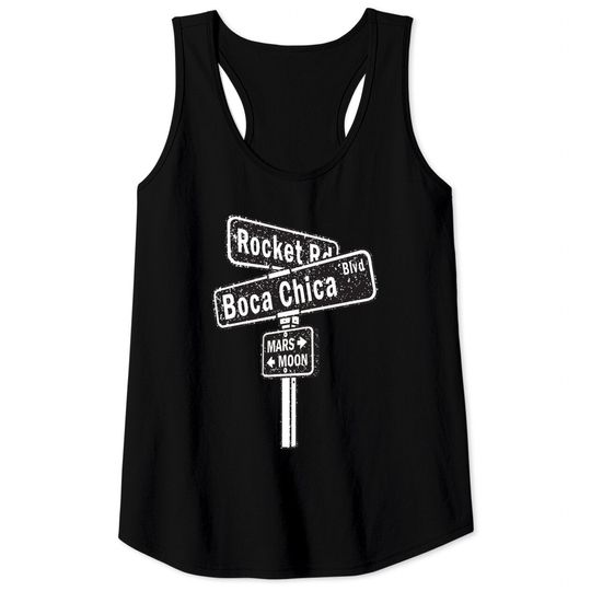 SpaceX Boca Chica Road Sign distressed design Tank Tops