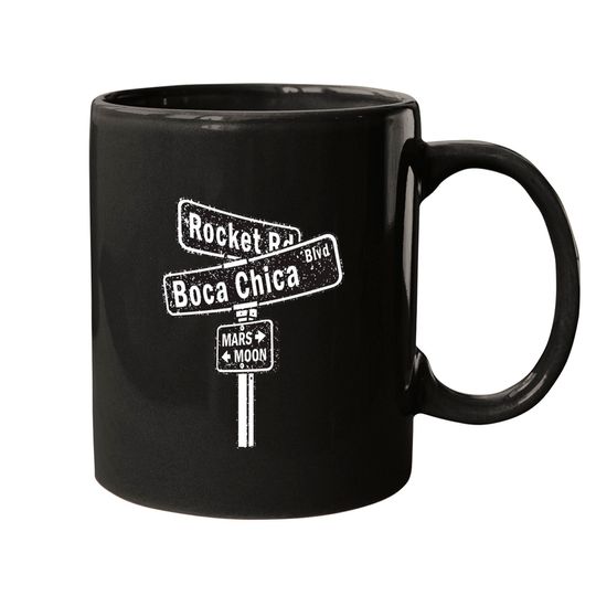 SpaceX Boca Chica Road Sign distressed design Mugs