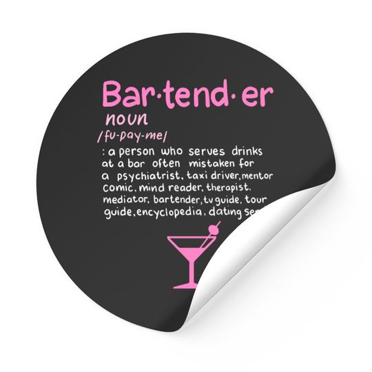 Bartender Noun Definition Sticker Funny Cocktail B Stickers