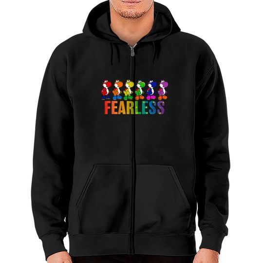 Super Mario Pride Yoshi Fearless Rainbow Line Up Unisex Tee Adult Zip Hoodies