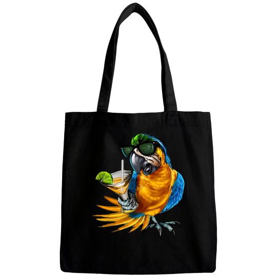 Macaw Parrot Drinking Margarita Tropical Beach Vacation Bird Bags