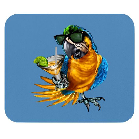Macaw Parrot Drinking Margarita Tropical Beach Vacation Bird Mouse Pads