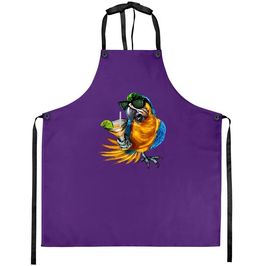 Macaw Parrot Drinking Margarita Tropical Beach Vacation Bird Aprons
