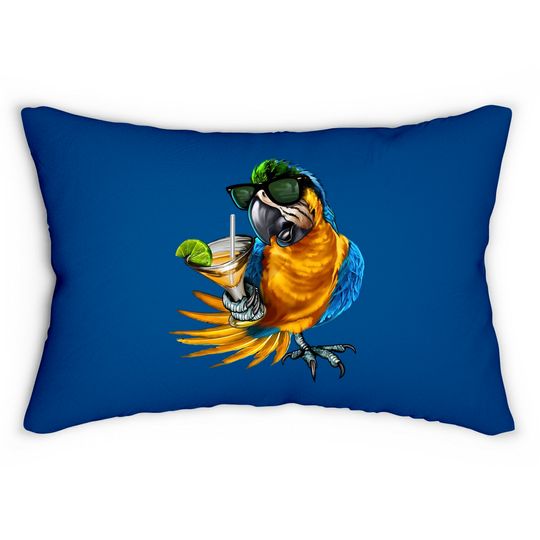 Macaw Parrot Drinking Margarita Tropical Beach Vacation Bird Lumbar Pillows