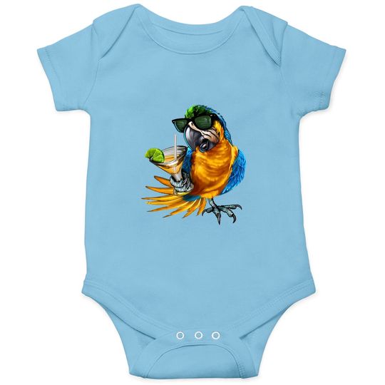 Macaw Parrot Drinking Margarita Tropical Beach Vacation Bird Onesies