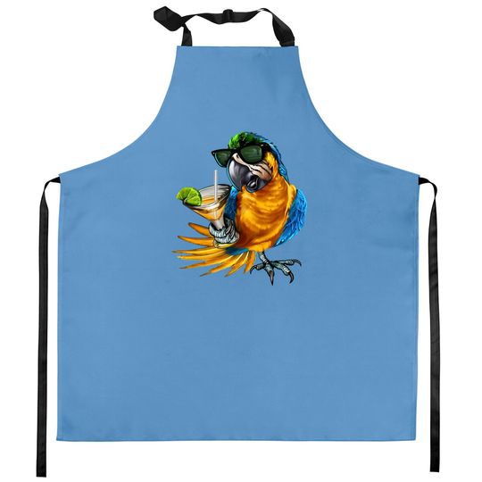 Macaw Parrot Drinking Margarita Tropical Beach Vacation Bird Kitchen Aprons