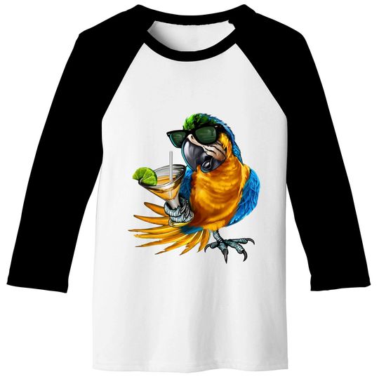 Macaw Parrot Drinking Margarita Tropical Beach Vacation Bird Baseball Tees