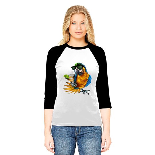 Macaw Parrot Drinking Margarita Tropical Beach Vacation Bird Baseball Tees