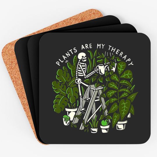 Skeleton Gardener Plants Are My Therapy Gardening Premium Coasters