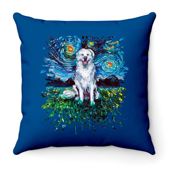 Discover Great Pyrenees Night (splash version) - Great Pyrenees - Throw Pillows