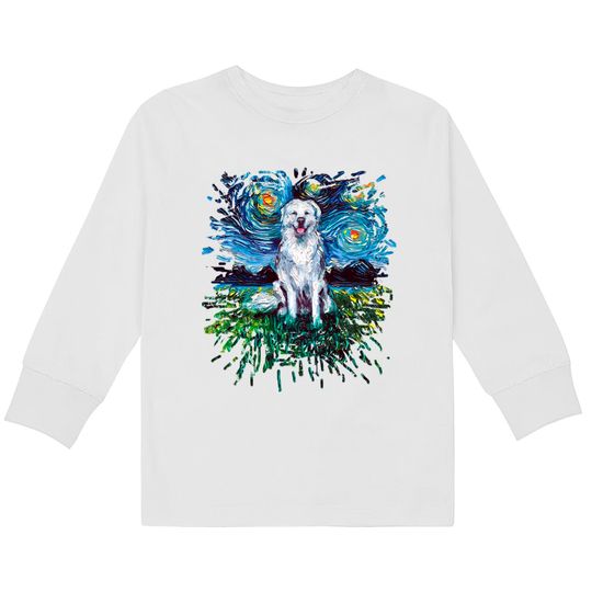 Great Pyrenees Night (splash version) - Great Pyrenees -  Kids Long Sleeve T-Shirts