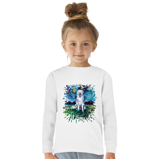 Great Pyrenees Night (splash version) - Great Pyrenees -  Kids Long Sleeve T-Shirts