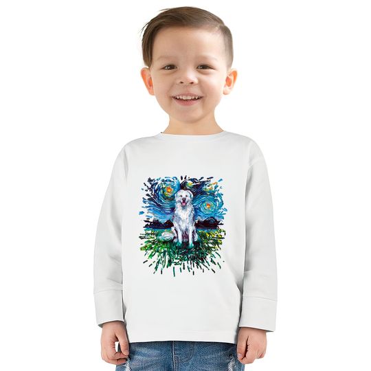 Great Pyrenees Night (splash version) - Great Pyrenees -  Kids Long Sleeve T-Shirts
