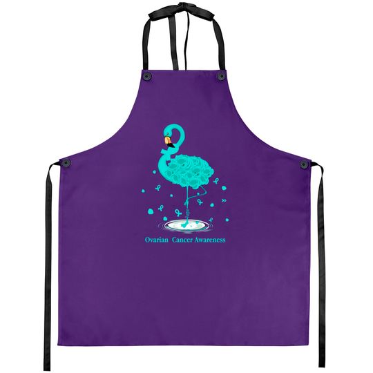 Ovarian Cancer Awareness Teal Ribbon Flamingo Aprons