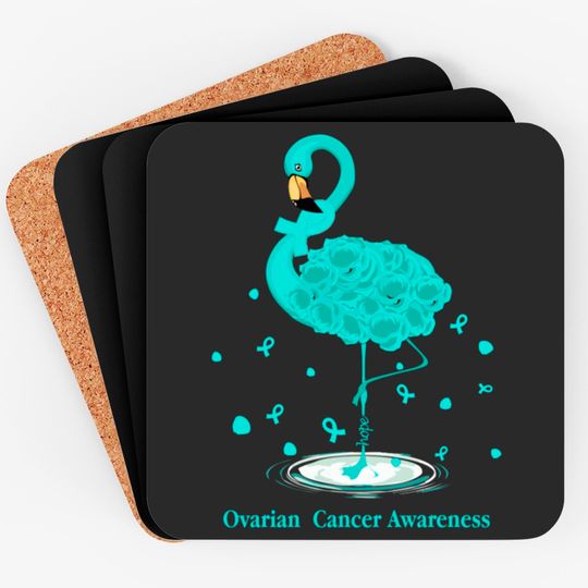 Ovarian Cancer Awareness Teal Ribbon Flamingo Coasters