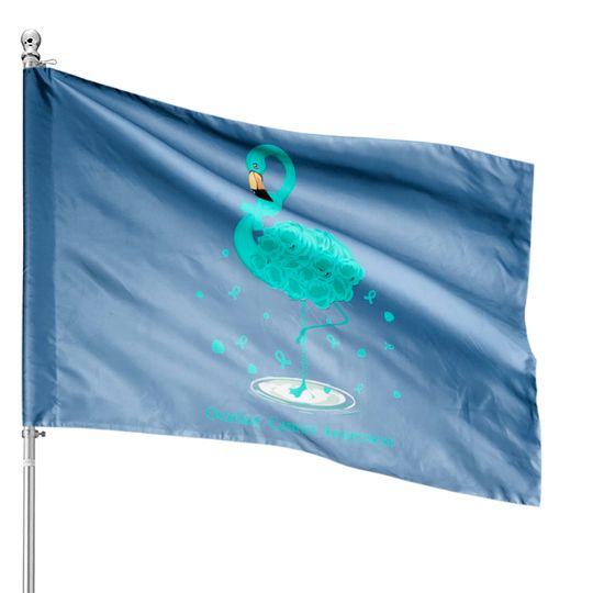 Ovarian Cancer Awareness Teal Ribbon Flamingo House Flags