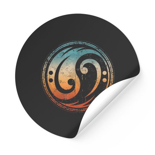 Bass Guitar Clef Yin Yang Vintage Stickers